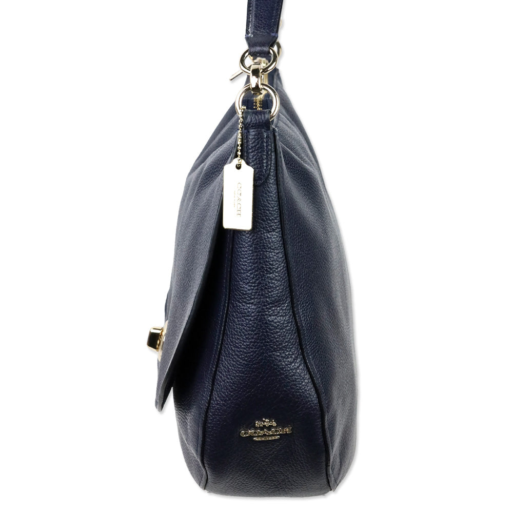 Coach Navy Grained Leather Turnlock Hobo Bag