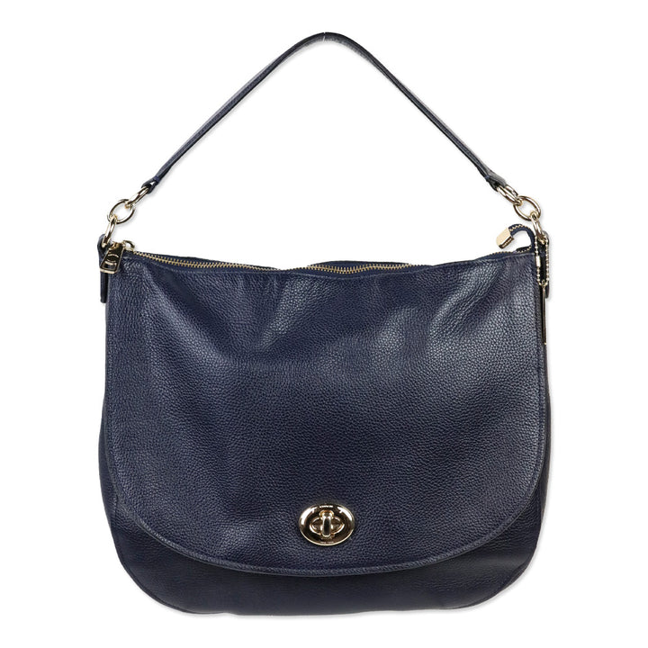 Coach Navy Grained Leather Turnlock Hobo Bag
