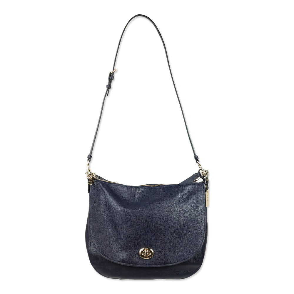Coach Navy Grained Leather Turnlock Hobo Bag