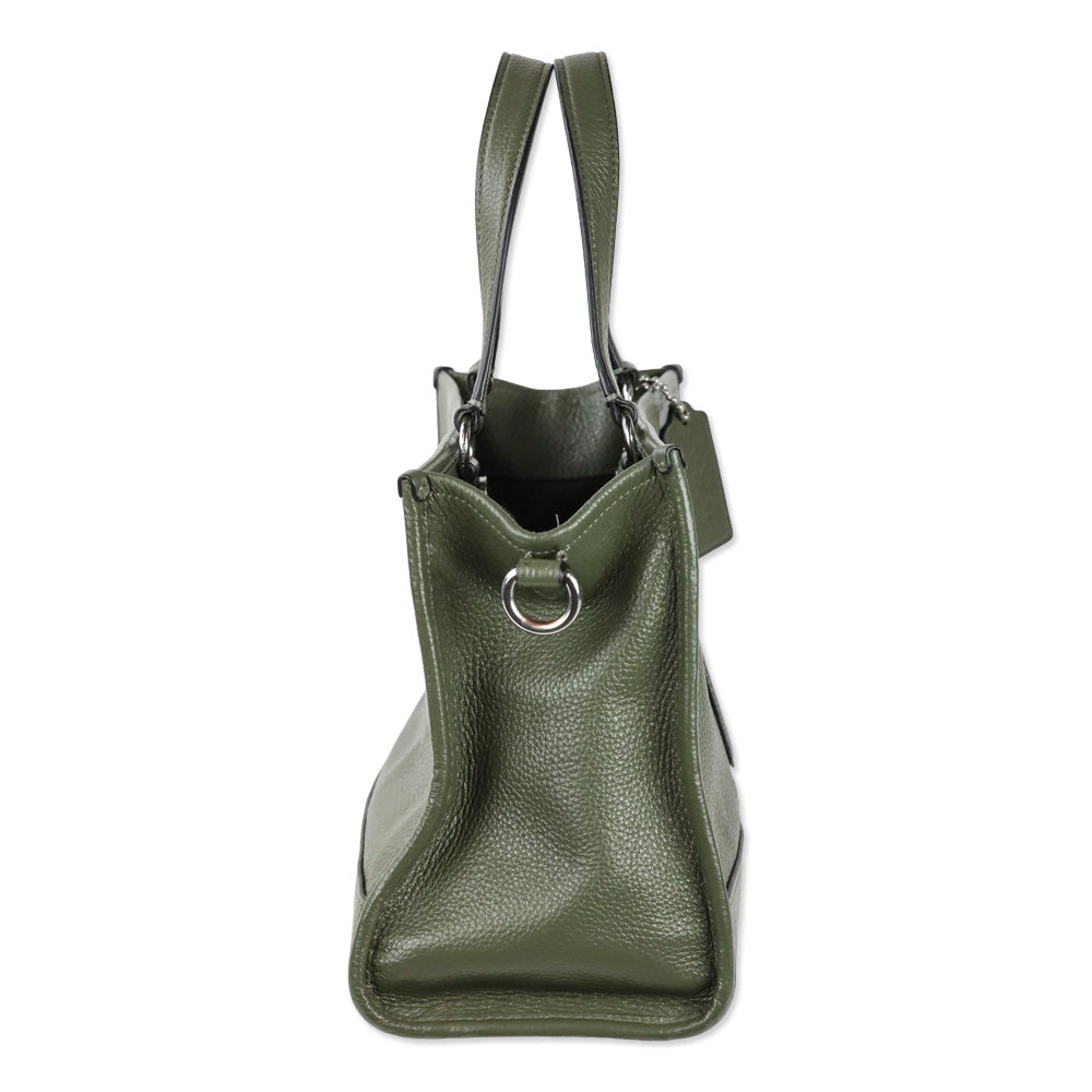 Coach Olive Green Leather Dempsey Carryall Bag With Patch