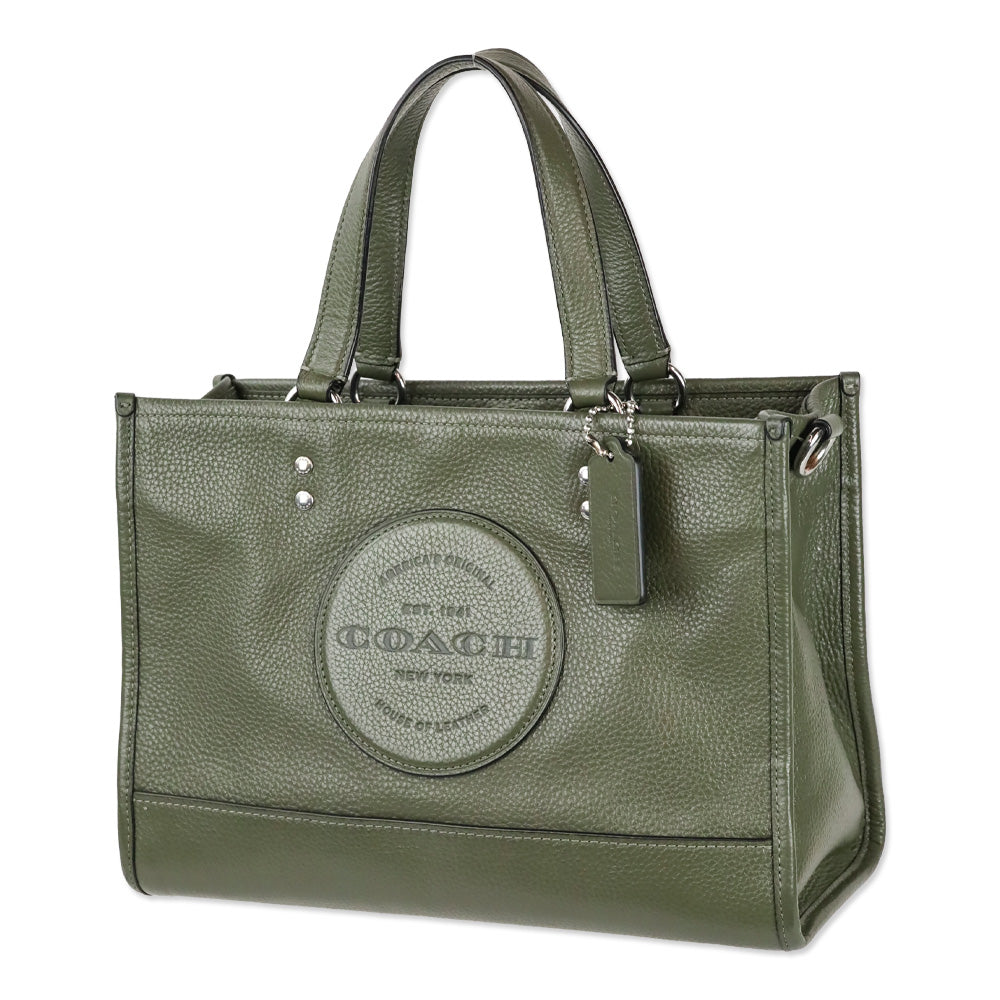 Coach Olive Green Leather Dempsey Carryall Bag With Patch