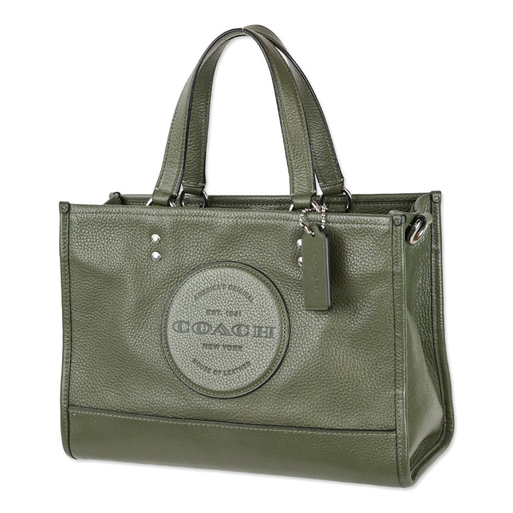 Coach Olive Green Leather Dempsey Carryall Bag With Patch