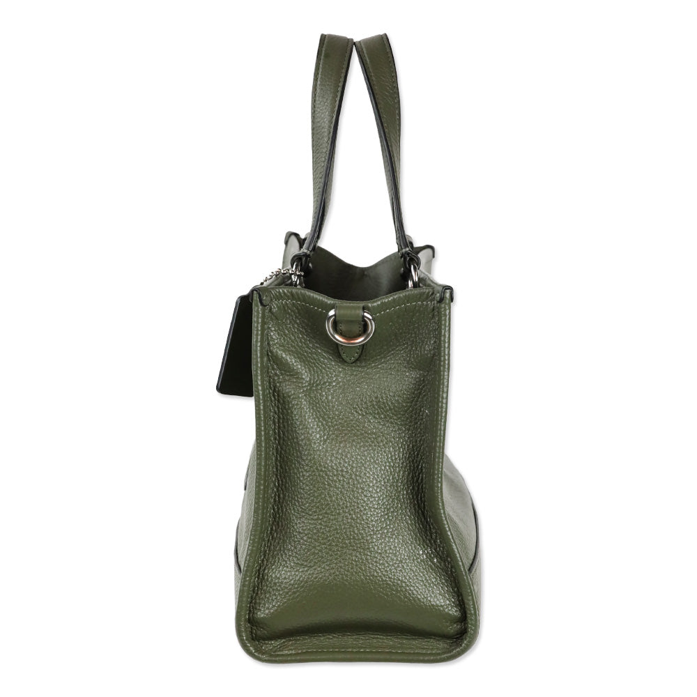 Coach Olive Green Leather Dempsey Carryall Bag With Patch