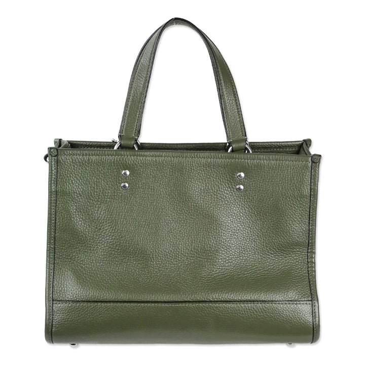 Coach Olive Green Leather Dempsey Carryall Bag With Patch