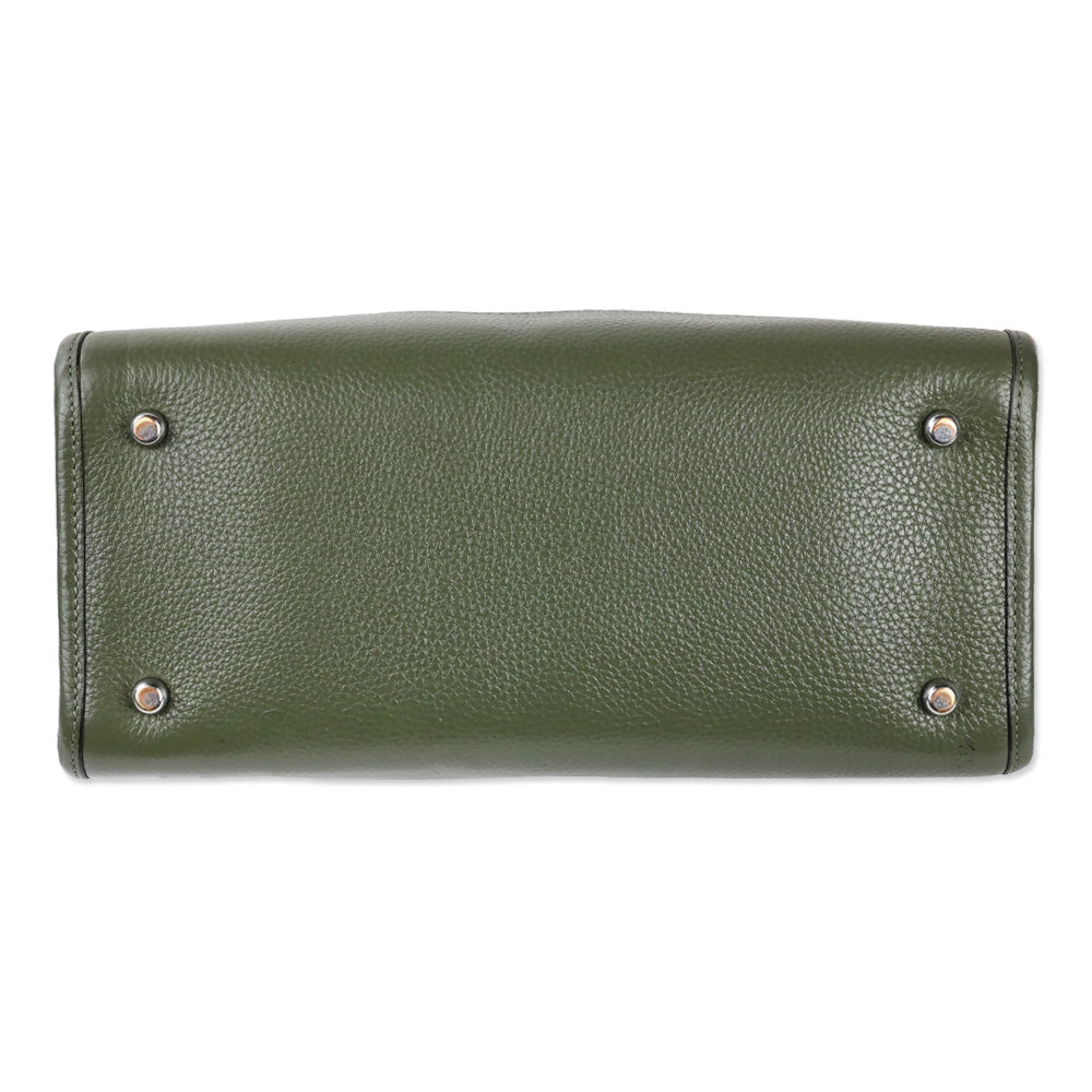 Coach Olive Green Leather Dempsey Carryall Bag With Patch