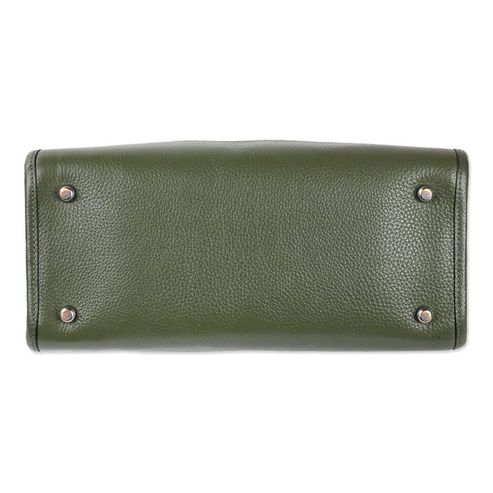Coach Olive Green Leather Dempsey Carryall Bag With Patch