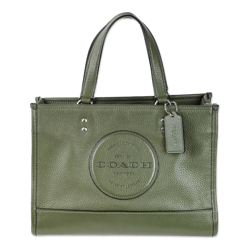 Coach Olive Green Leather Dempsey Carryall Bag With Patch