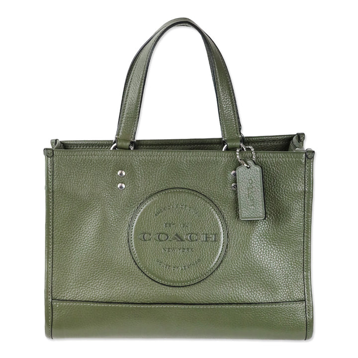 Coach Olive Green Leather Dempsey Carryall Bag With Patch