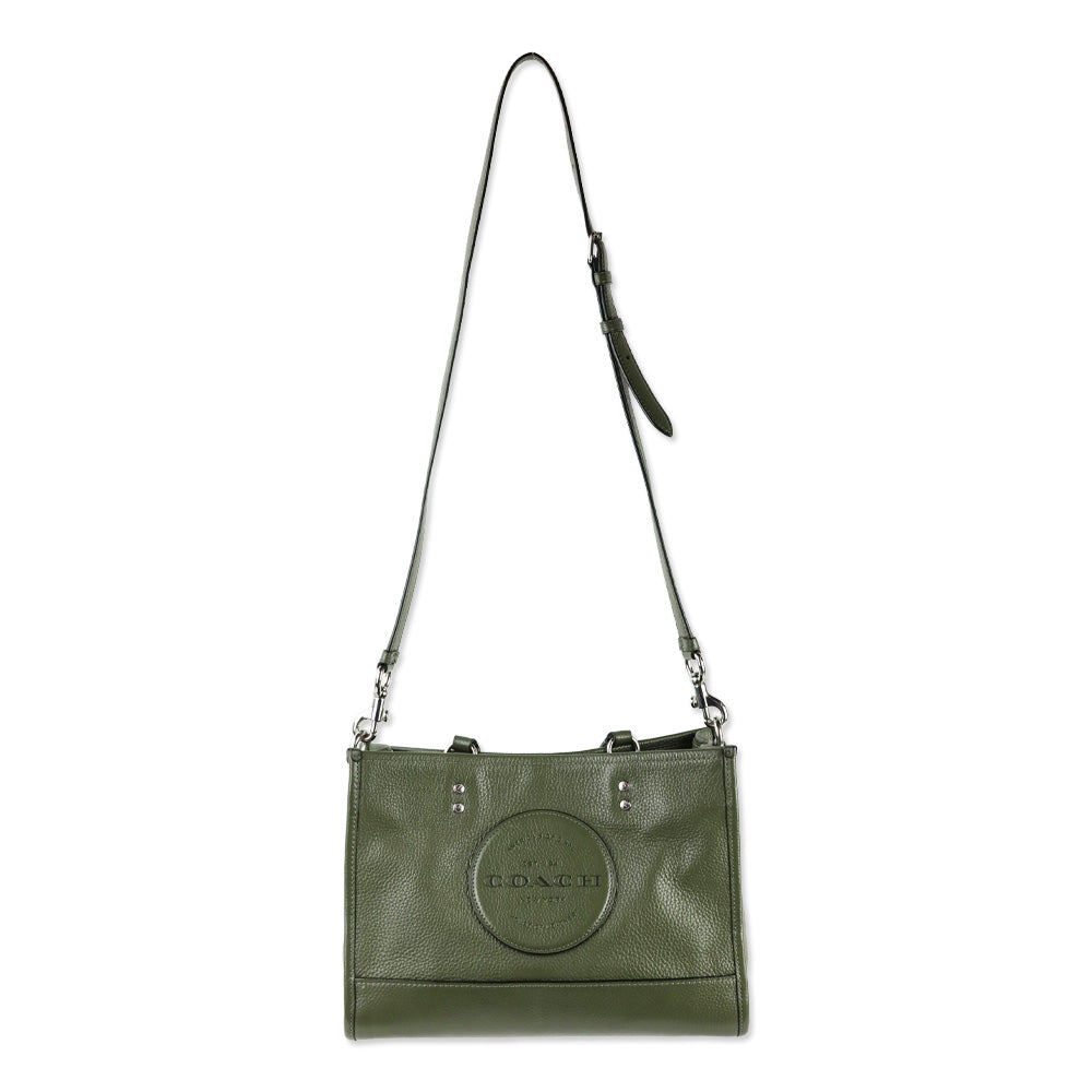 Coach Olive Green Leather Dempsey Carryall Bag With Patch