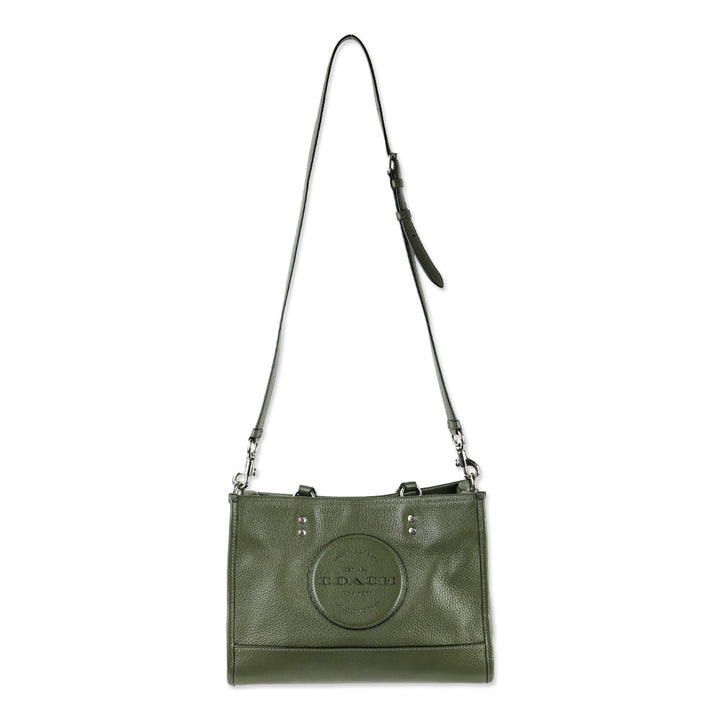 Coach Olive Green Leather Dempsey Carryall Bag With Patch