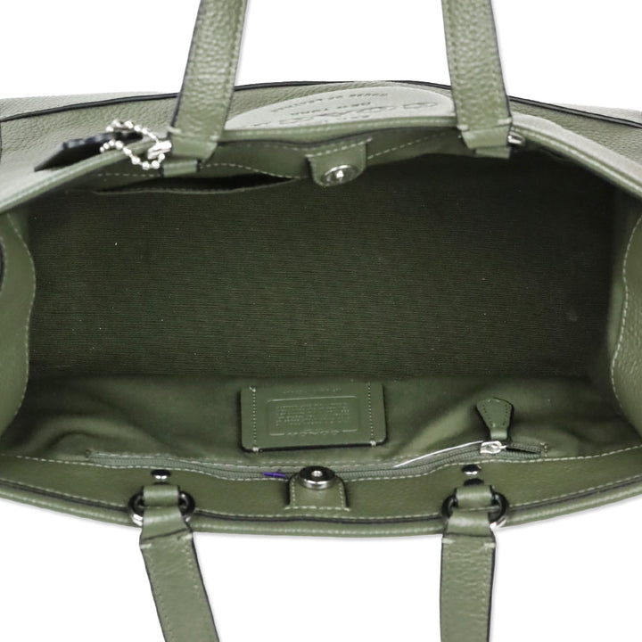 Coach Olive Green Leather Dempsey Carryall Bag With Patch