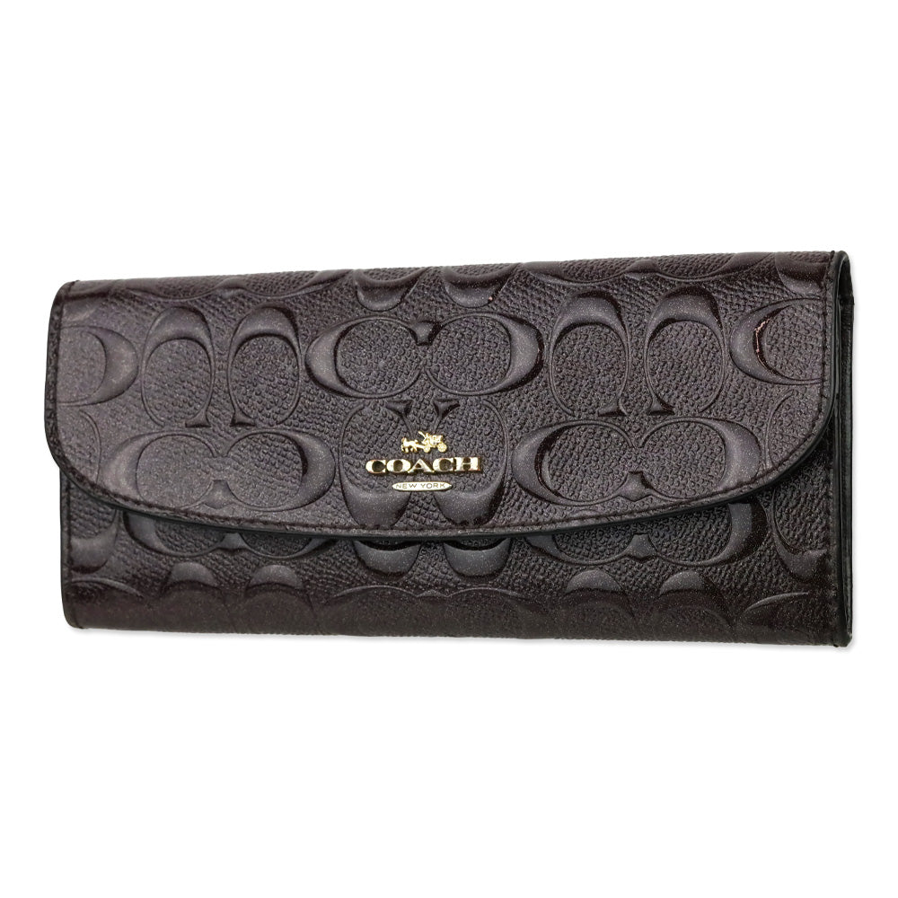 Coach Plum Signature Glitter Embossed Patent Leather Wallet