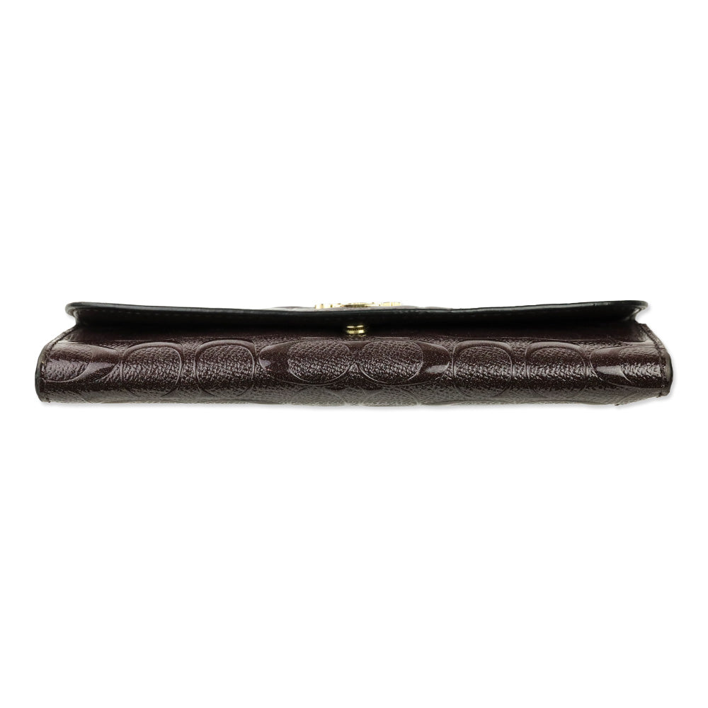 Coach Plum Signature Glitter Embossed Patent Leather Wallet