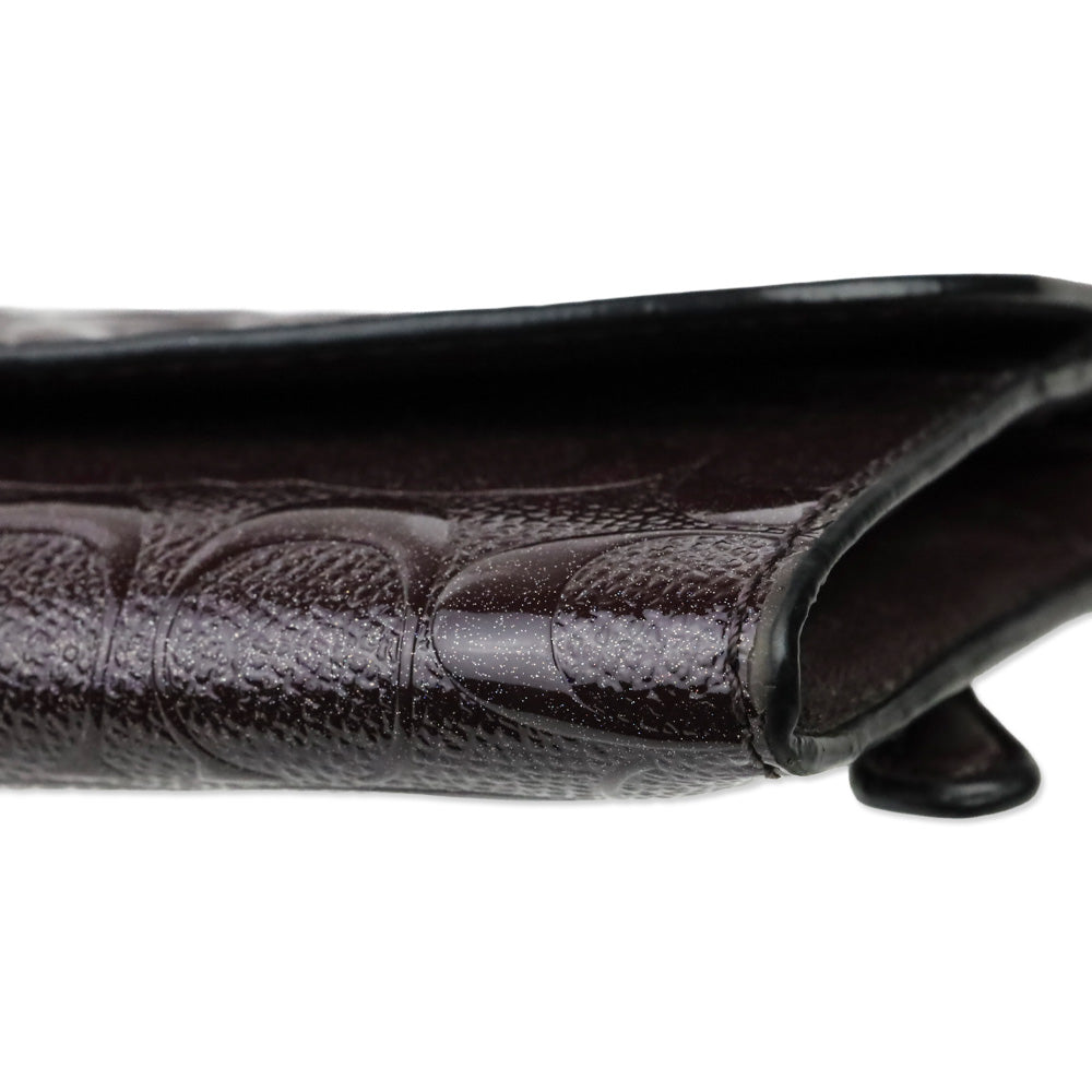 Coach Plum Signature Glitter Embossed Patent Leather Wallet