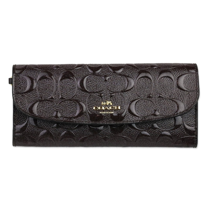 Coach Plum Signature Glitter Embossed Patent Leather Wallet