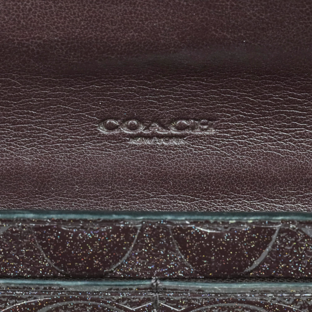 Coach Plum Signature Glitter Embossed Patent Leather Wallet