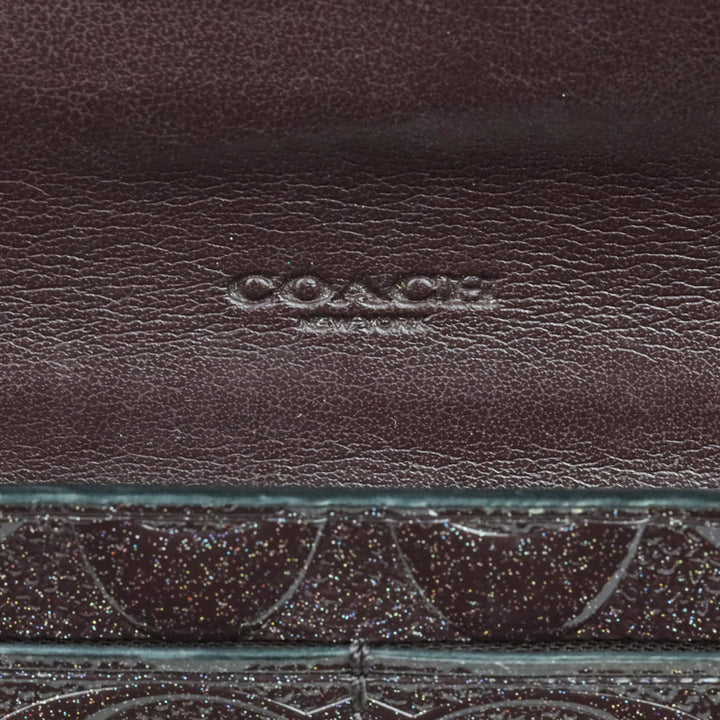 Coach Plum Signature Glitter Embossed Patent Leather Wallet