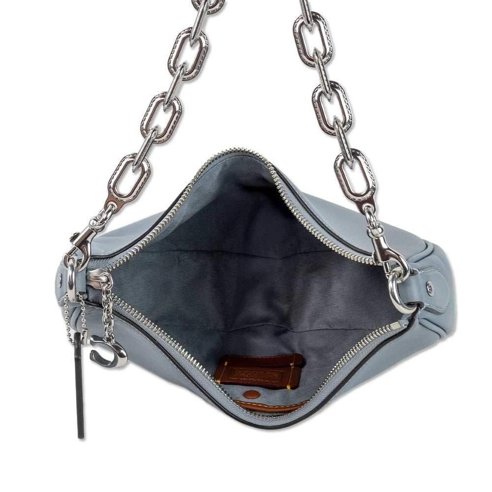 Coach Powdered Blue Leather Shoulder Bag with Silver Chain Strap