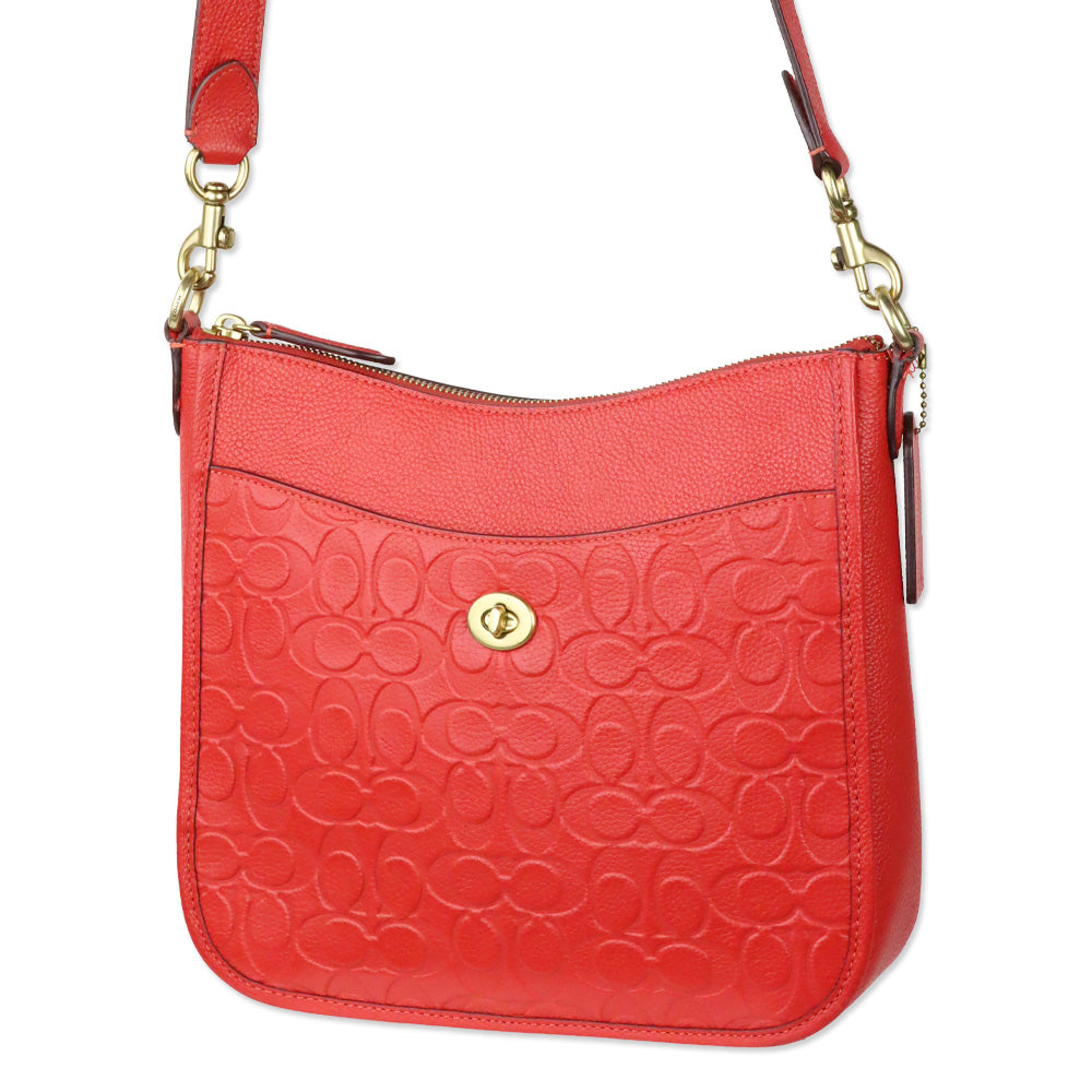 Coach Red Signature Leather Chaise Crossbody Bag