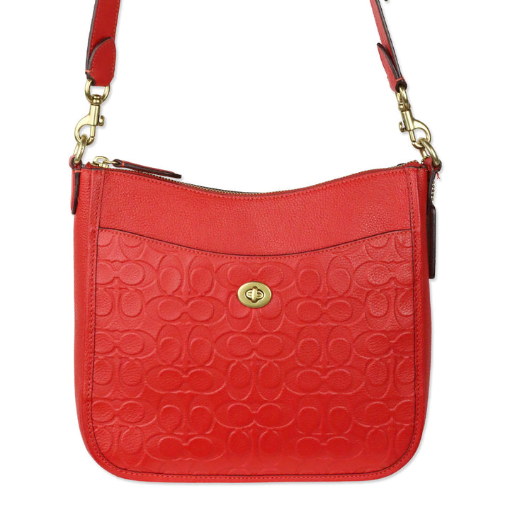 Coach Red Signature Leather Chaise Crossbody Bag