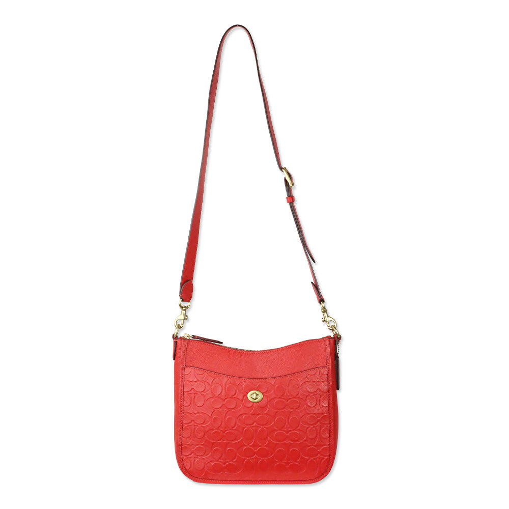 Coach Red Signature Leather Chaise Crossbody Bag