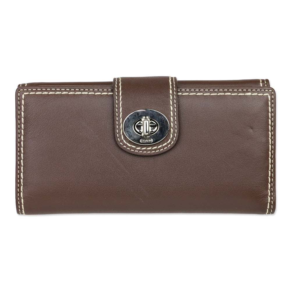 Coach SV/Mahogany Turnlock Leather Checkbook Wallet
