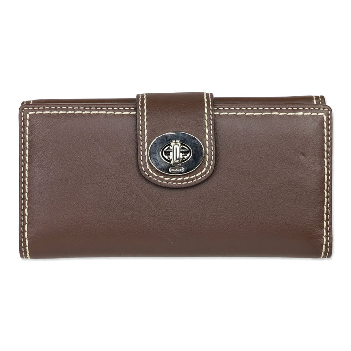 Coach SV/Mahogany Turnlock Leather Checkbook Wallet