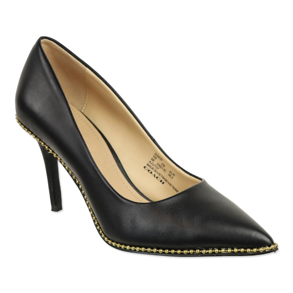 Coach Samantha Black Leather Studded Pointed Pumps