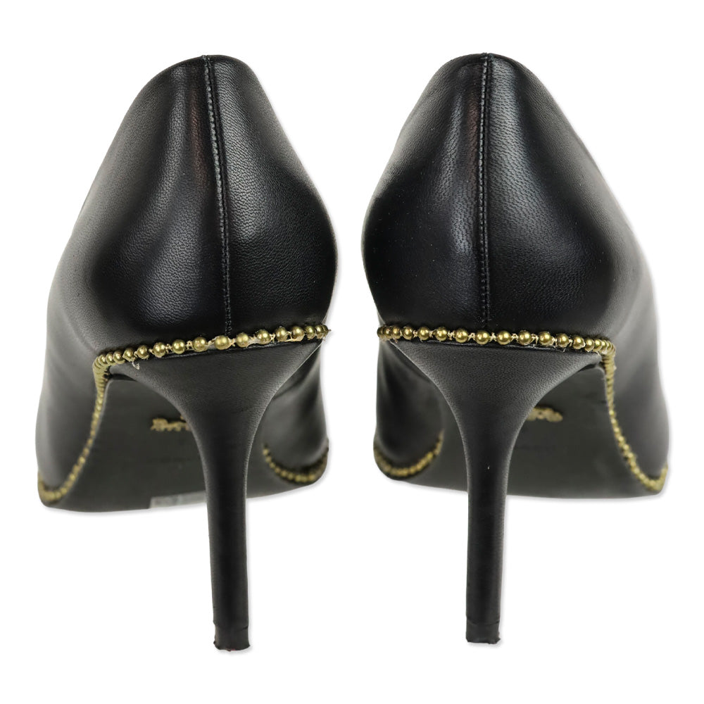 Coach Samantha Black Leather Studded Pointed Pumps