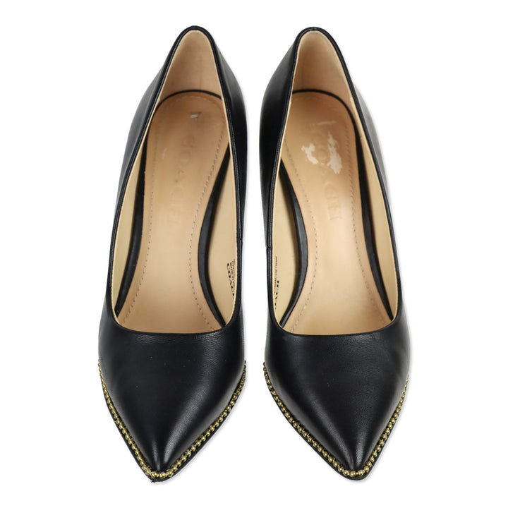 Coach Samantha Black Leather Studded Pointed Pumps