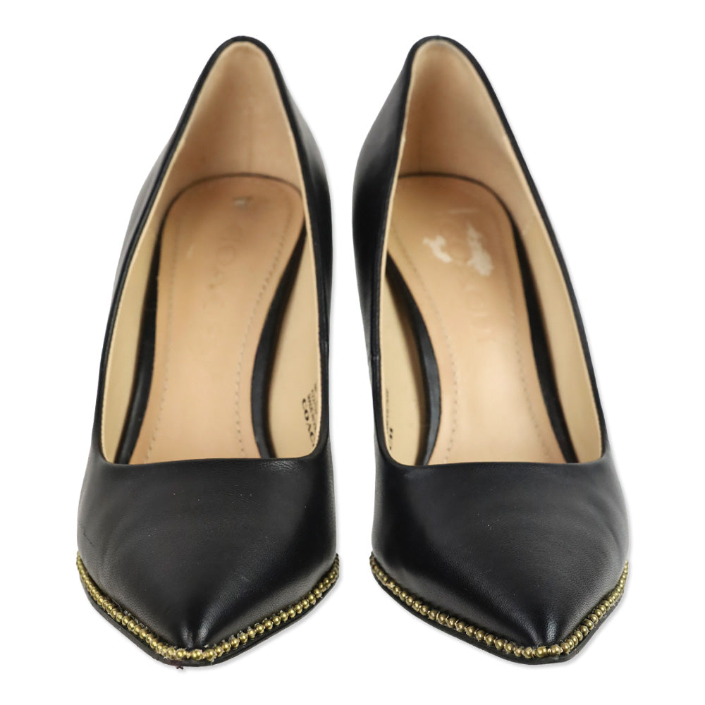 Coach Samantha Black Leather Studded Pointed Pumps