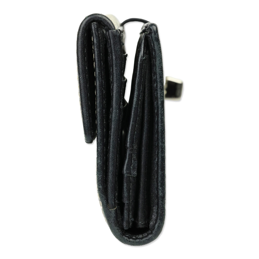 Coach Signature Black Canvas & Leather Trim Turnlock Trifold Wallet