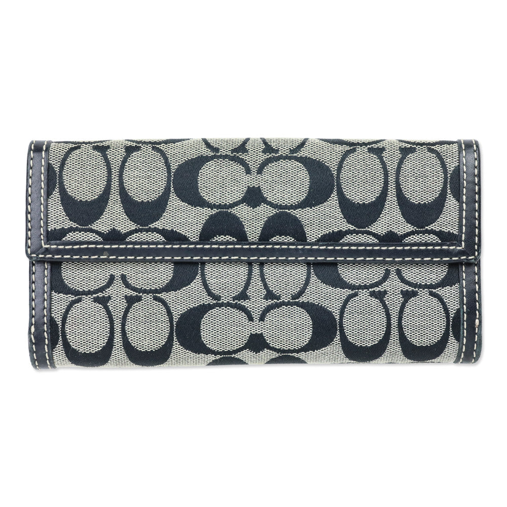 Coach Signature Black Canvas & Leather Trim Turnlock Trifold Wallet