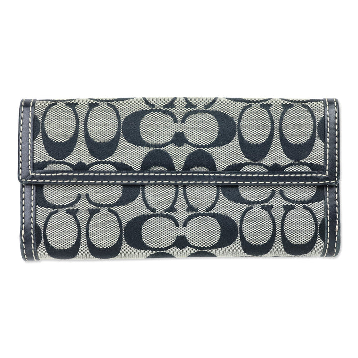 Coach Signature Black Canvas & Leather Trim Turnlock Trifold Wallet