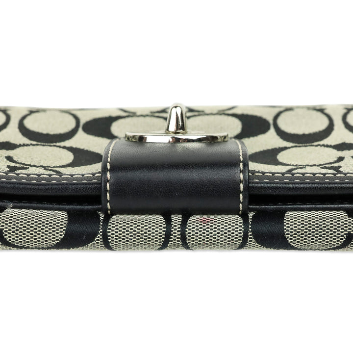 Coach Signature Black Canvas & Leather Trim Turnlock Trifold Wallet