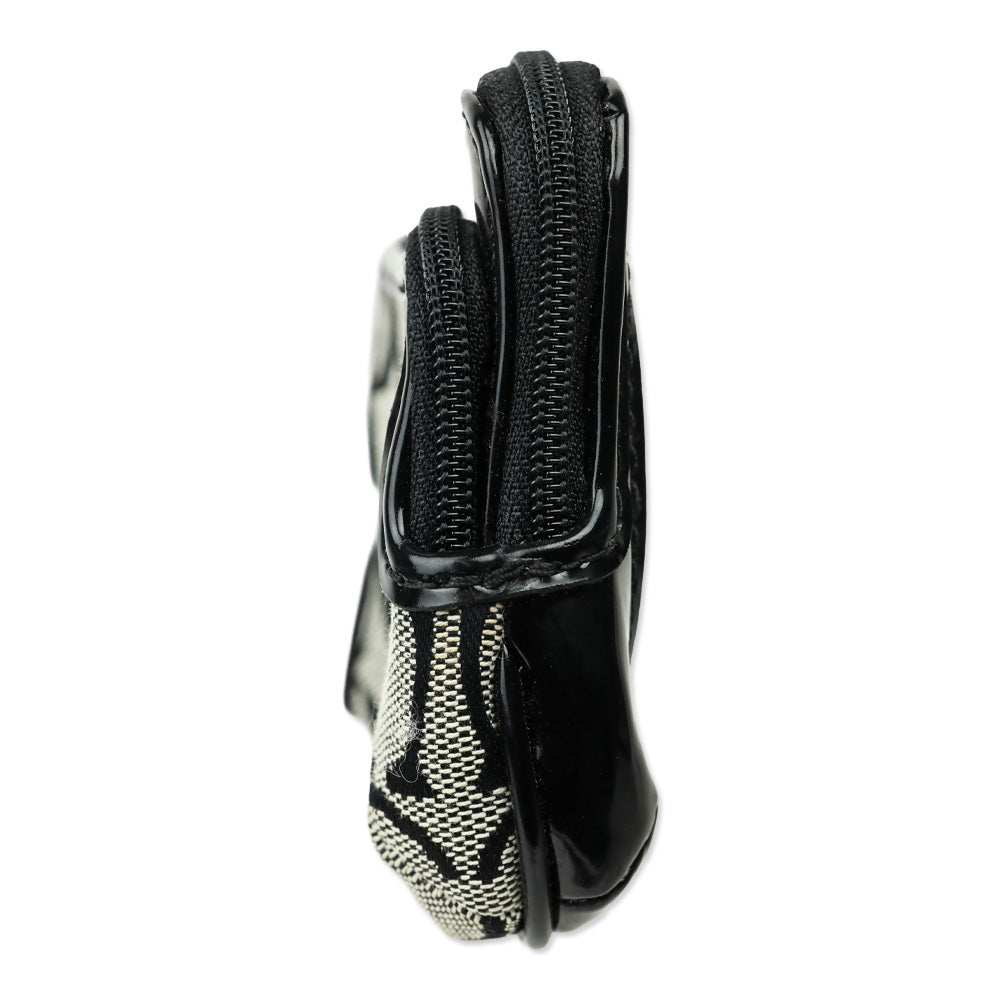 Coach Signature Black Monogram Canvas & Patent Leather Double Zip Mini Coin Purse