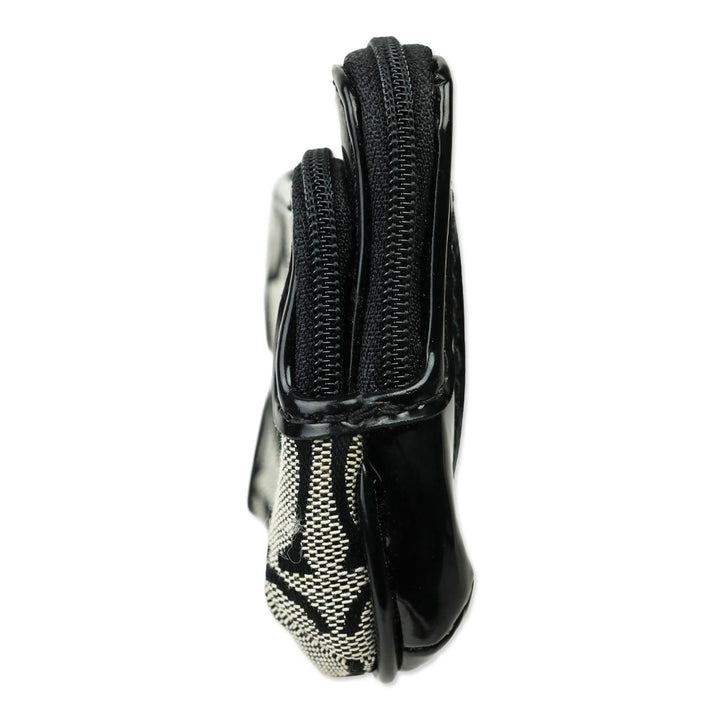 Coach Signature Black Monogram Canvas & Patent Leather Double Zip Mini Coin Purse