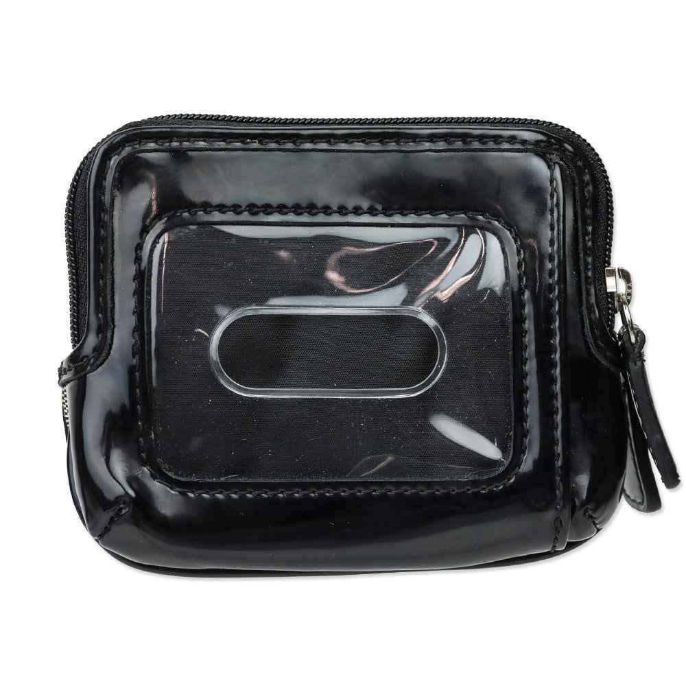 Coach Signature Black Monogram Canvas & Patent Leather Double Zip Mini Coin Purse