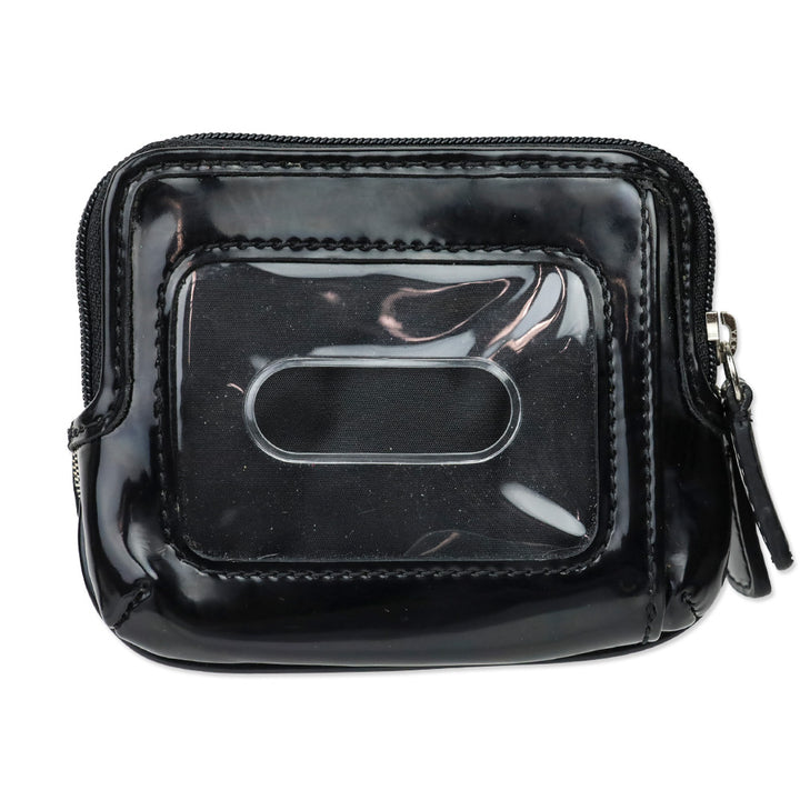 Coach Signature Black Monogram Canvas & Patent Leather Double Zip Mini Coin Purse