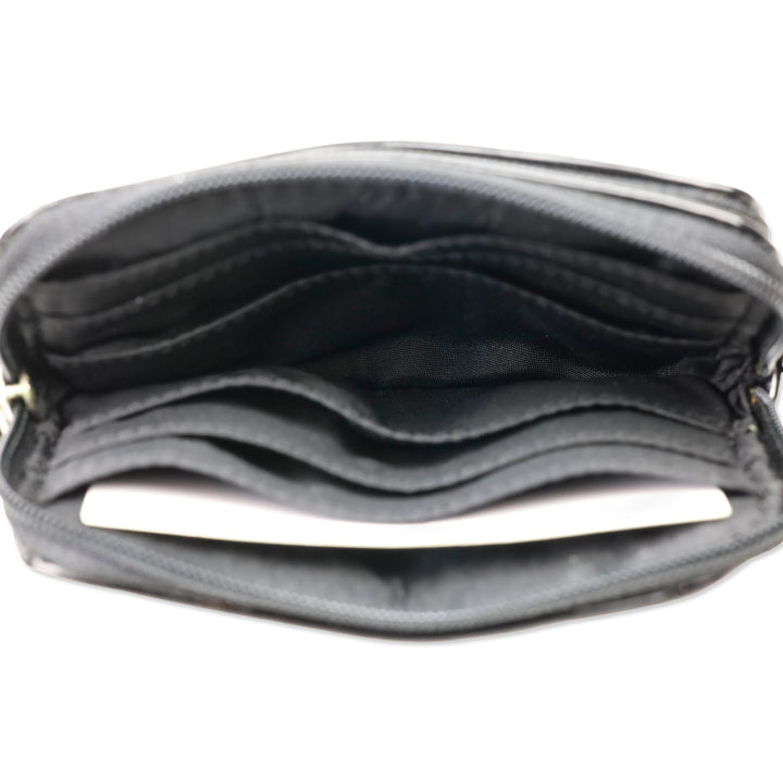 Coach Signature Black Monogram Canvas & Patent Leather Double Zip Mini Coin Purse