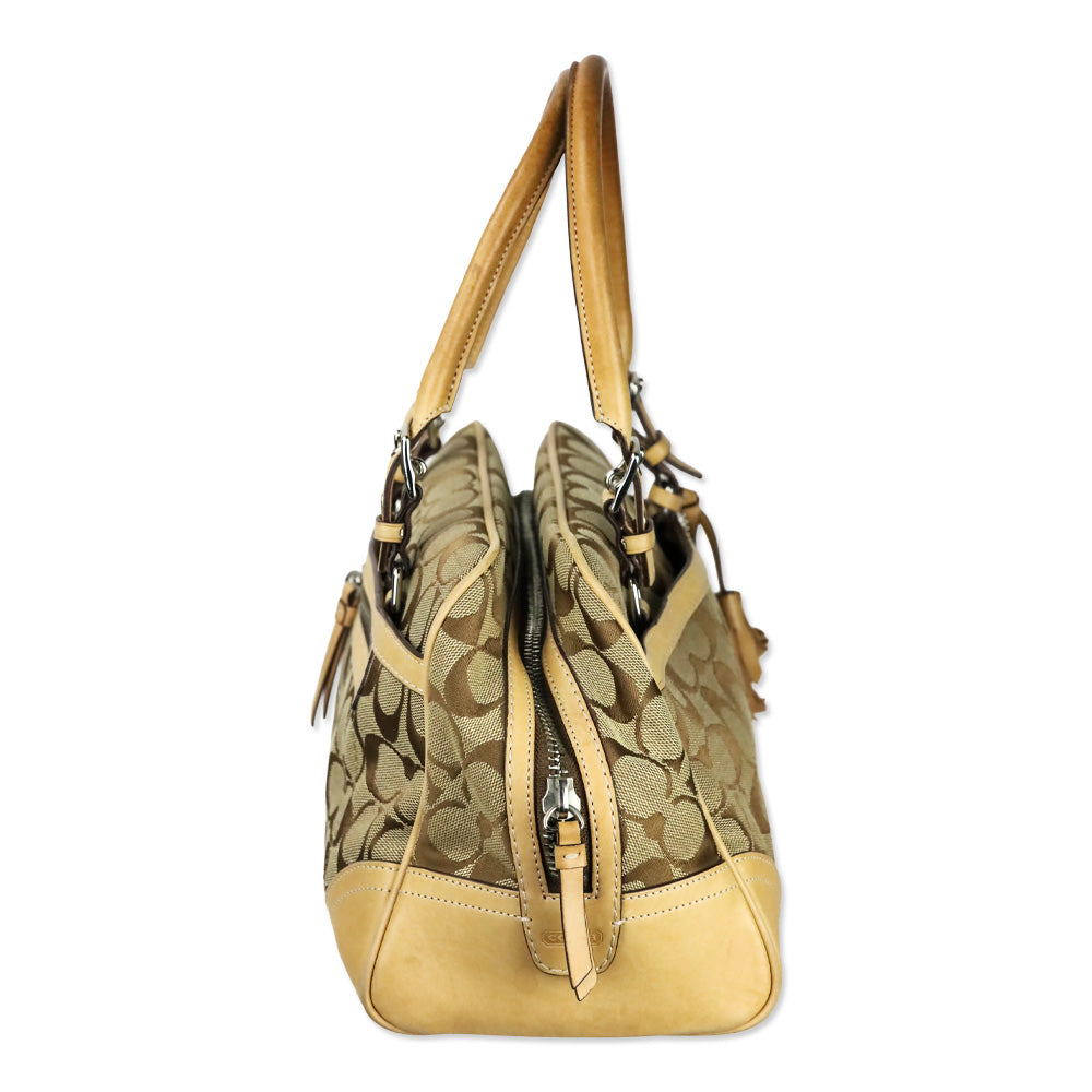 Coach Signature Tan & Brown Hampton Satchel Bag