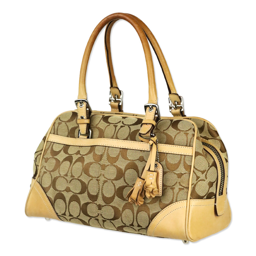 Coach Signature Tan & Brown Hampton Satchel Bag