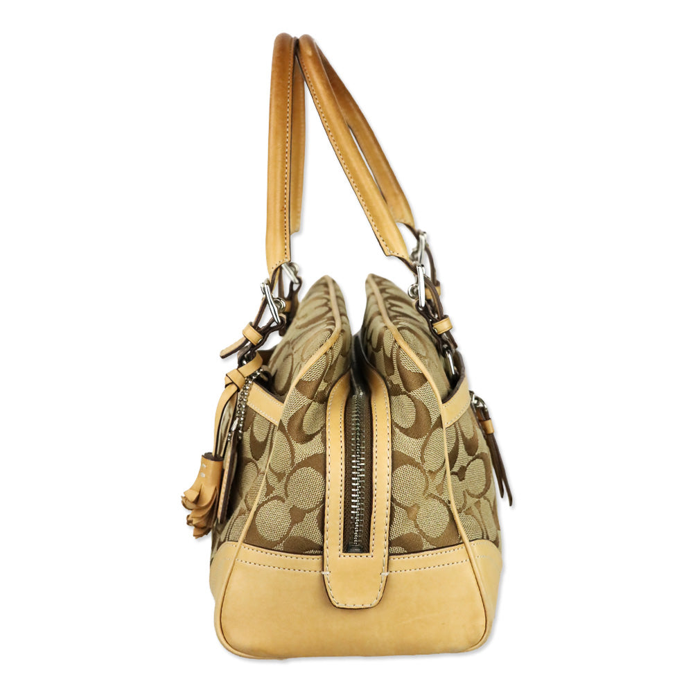 Coach Signature Tan & Brown Hampton Satchel Bag