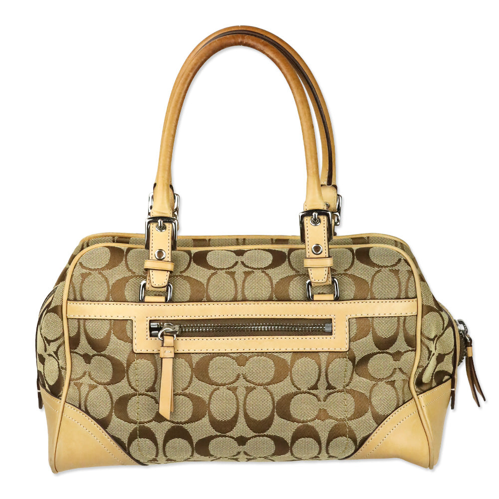 Coach Signature Tan & Brown Hampton Satchel Bag