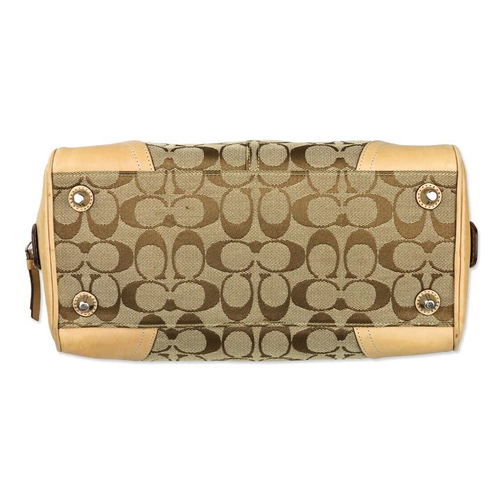 Coach Signature Tan & Brown Hampton Satchel Bag