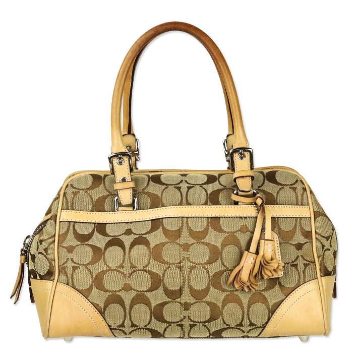 Coach Signature Tan & Brown Hampton Satchel Bag