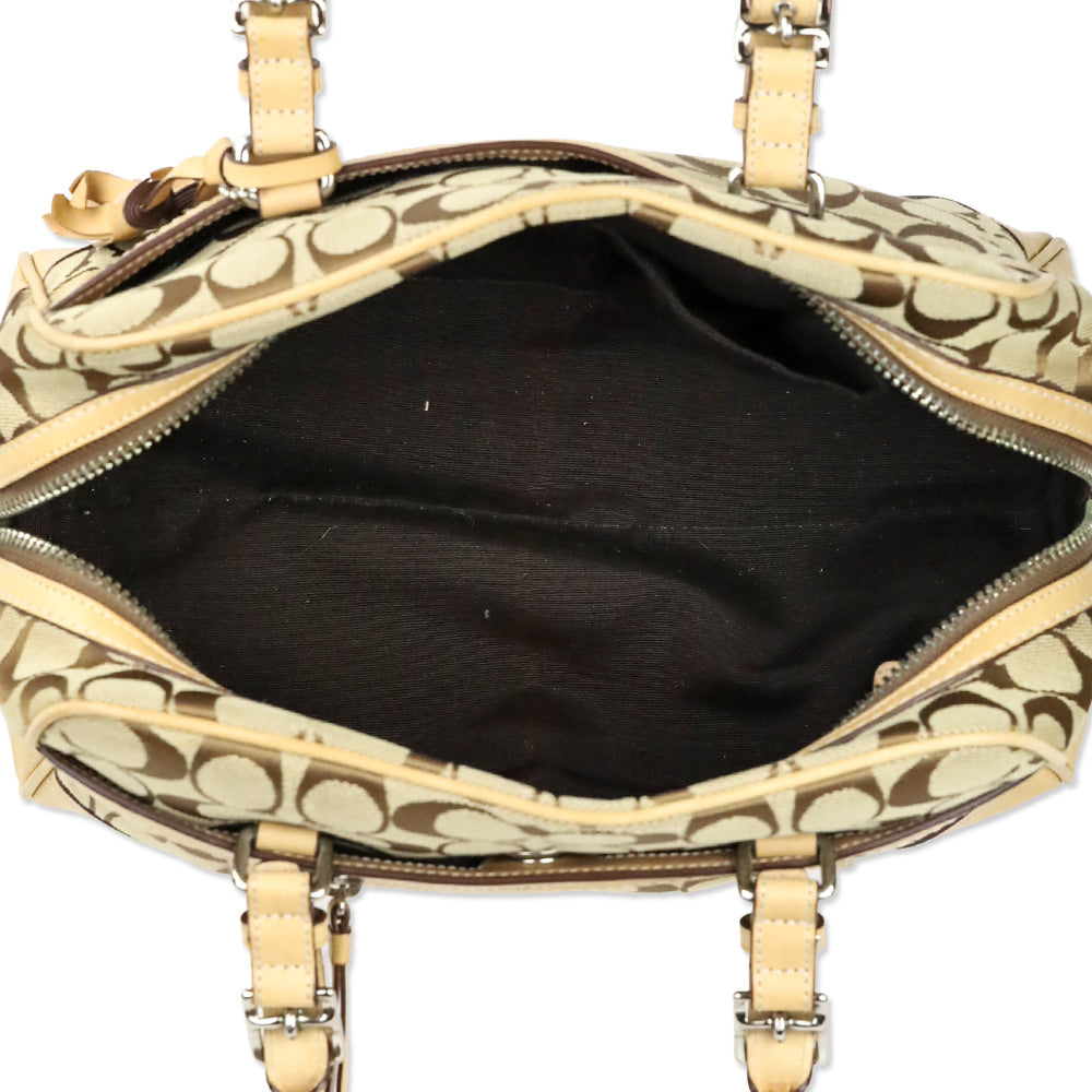 Coach Signature Tan & Brown Hampton Satchel Bag