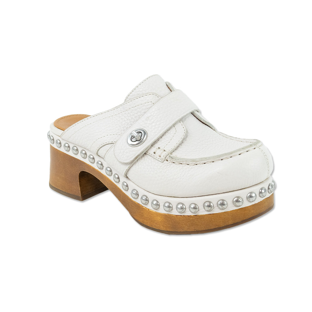 Coach White Leather Studded Moccasin Clogs