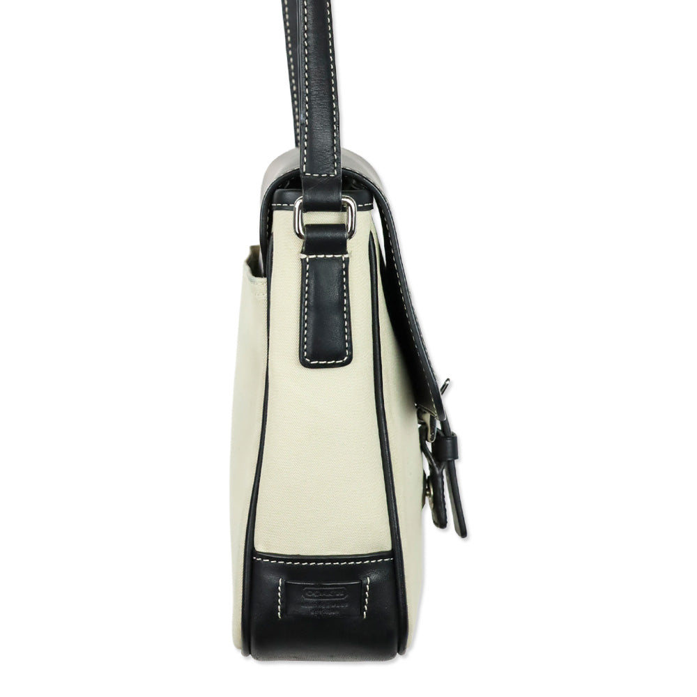 Coach Tan Canvas/ Black Leather Accent Crossbody Camera Bag