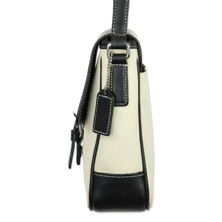 Coach Tan Canvas/ Black Leather Accent Crossbody Camera Bag